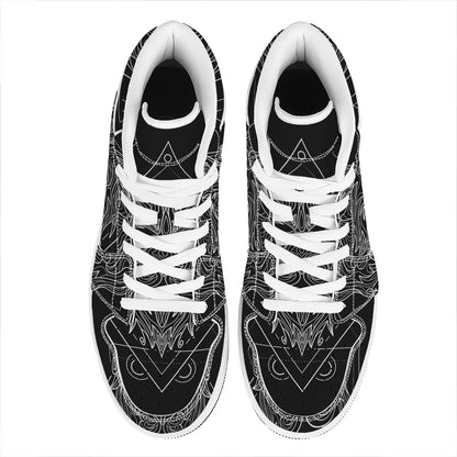 Black And White Leo Sign Print High Top Leather Sneakers