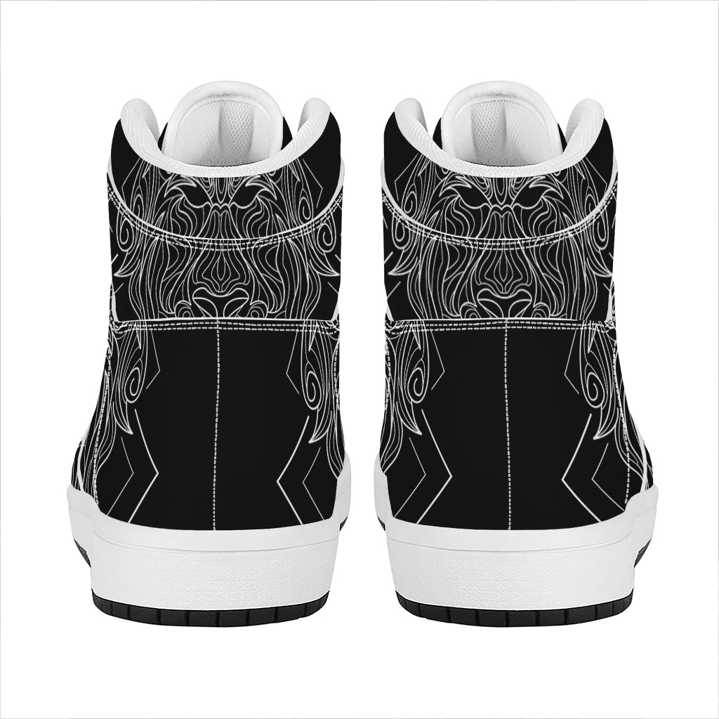 Black And White Leo Sign Print High Top Leather Sneakers