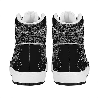 Black And White Leo Sign Print High Top Leather Sneakers