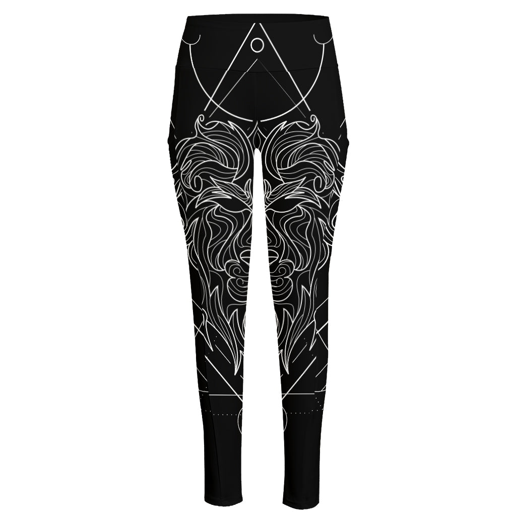 Black And White Leo Sign Print High-Waisted Pocket Leggings