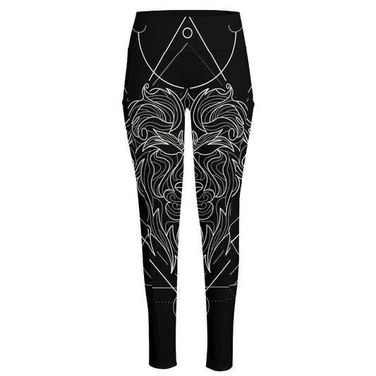 Black And White Leo Sign Print High-Waisted Pocket Leggings