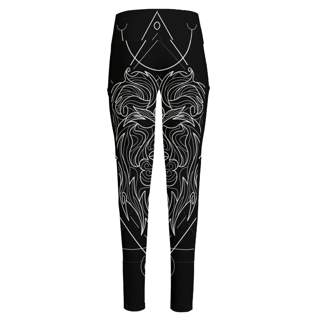 Black And White Leo Sign Print High-Waisted Pocket Leggings