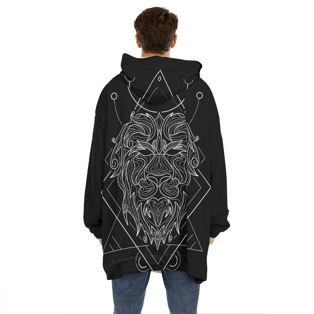 Black And White Leo Sign Print Hoodie Blanket