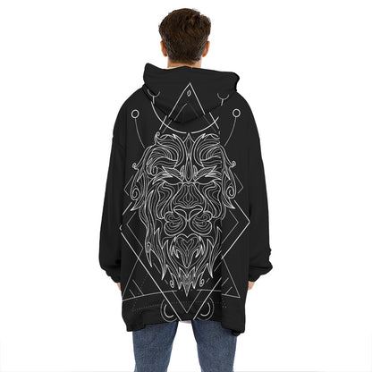 Black And White Leo Sign Print Hoodie Blanket