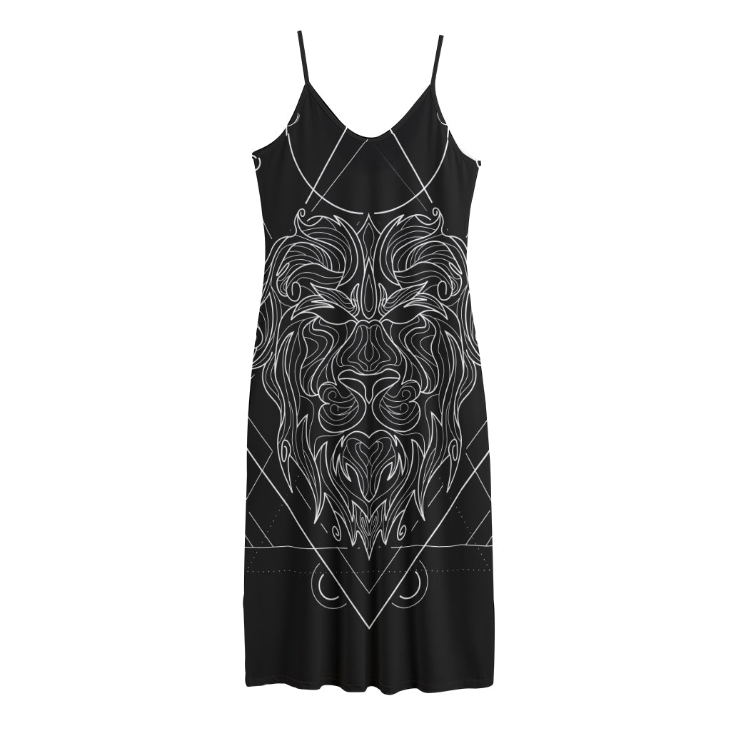 Black And White Leo Sign Print Jersey Midi Cami Dress