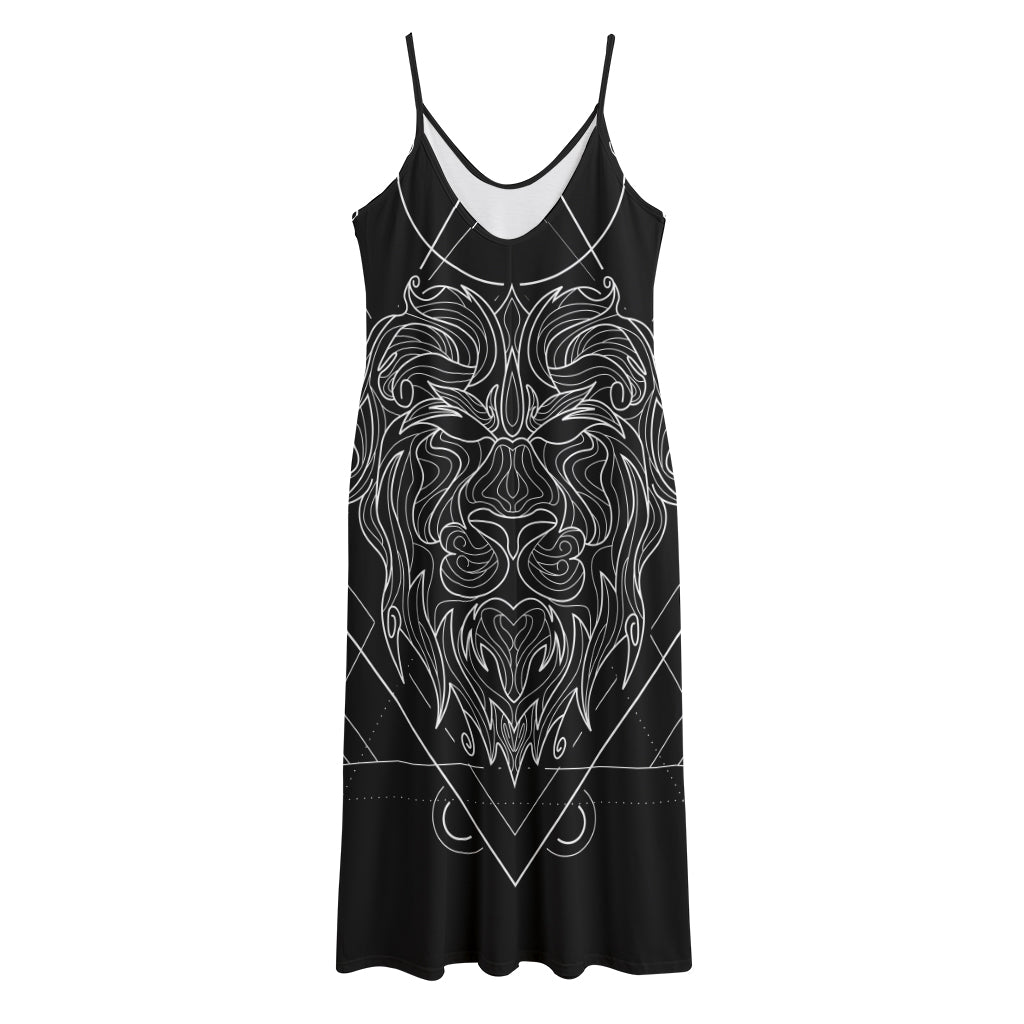 Black And White Leo Sign Print Jersey Midi Cami Dress