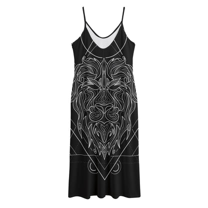 Black And White Leo Sign Print Jersey Midi Cami Dress