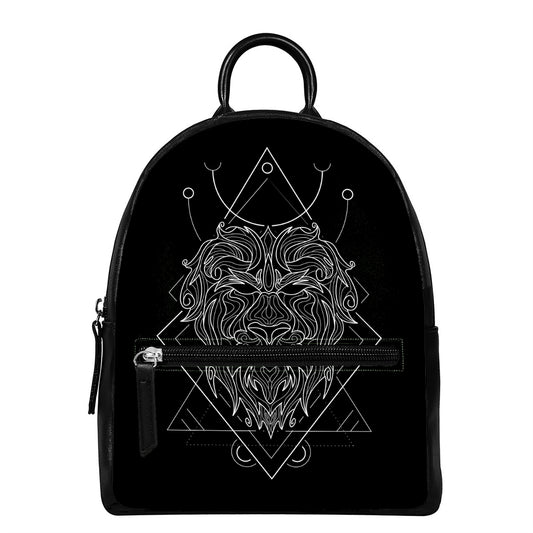 Black And White Leo Sign Print Leather Backpack