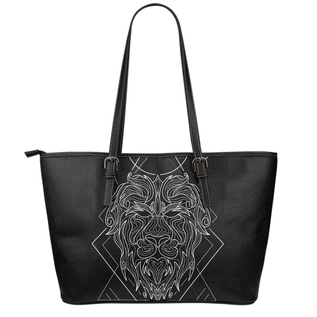 Black And White Leo Sign Print Leather Tote Bag