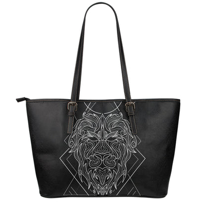 Black And White Leo Sign Print Leather Tote Bag