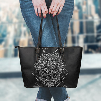 Black And White Leo Sign Print Leather Tote Bag