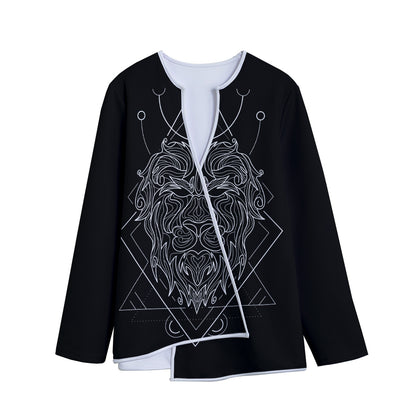 Black And White Leo Sign Print Long Sleeve Short Coat