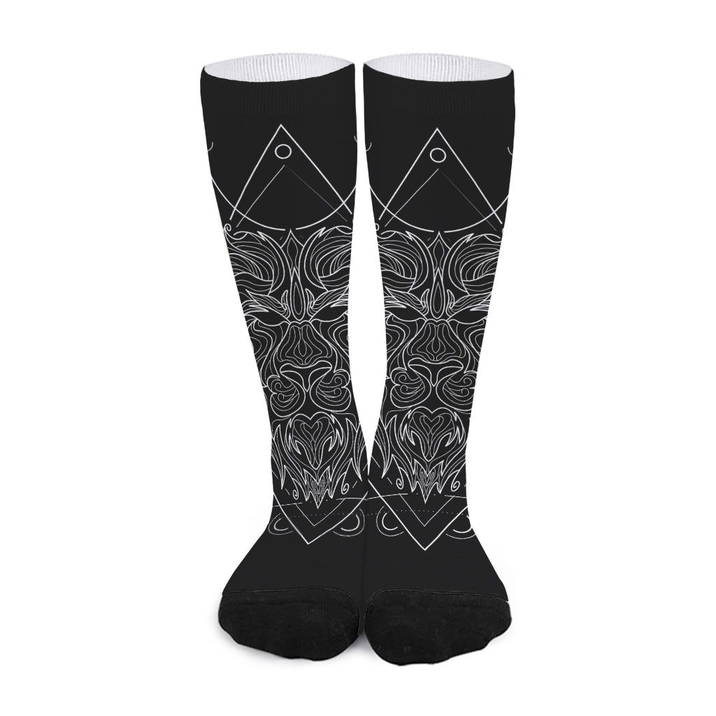 Black And White Leo Sign Print Long Socks