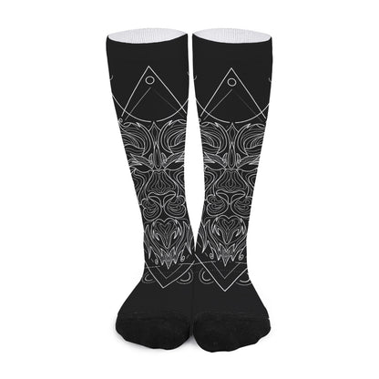 Black And White Leo Sign Print Long Socks