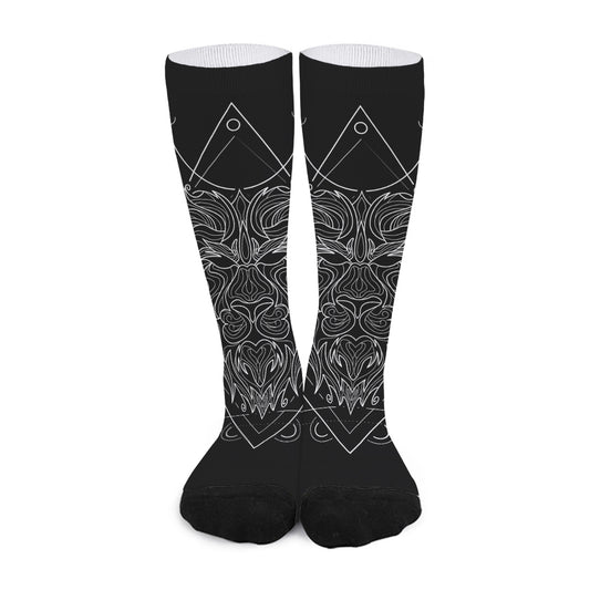 Black And White Leo Sign Print Long Socks