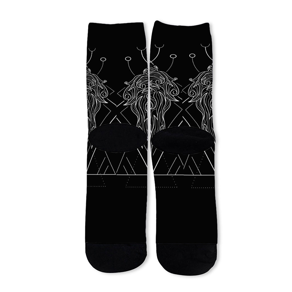 Black And White Leo Sign Print Long Socks