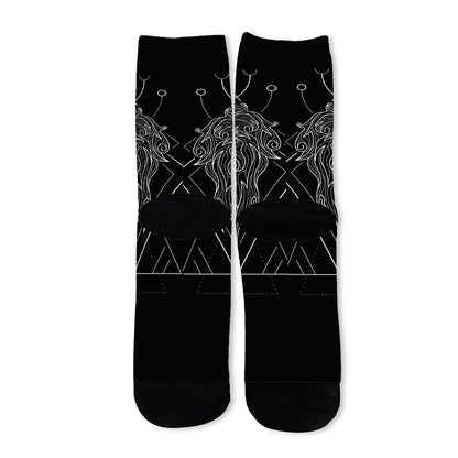 Black And White Leo Sign Print Long Socks