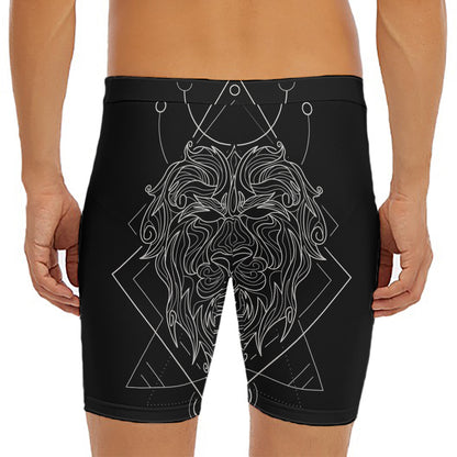 Black And White Leo Sign Print Men's Long Boxer Briefs