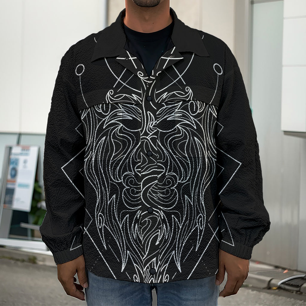 Black And White Leo Sign Print Men's Shirt Jacket