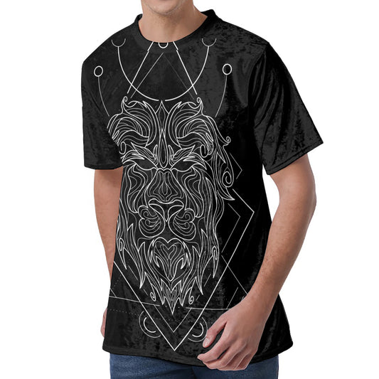 Black And White Leo Sign Print Men's Velvet T-Shirt