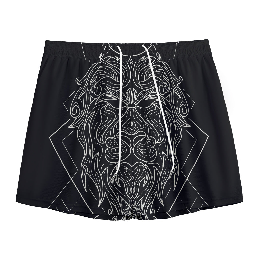 Black And White Leo Sign Print Mesh Shorts