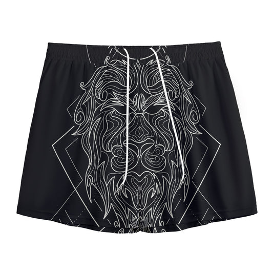 Black And White Leo Sign Print Mesh Shorts