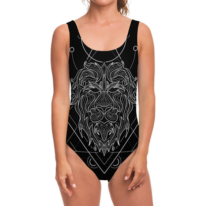 Black And White Leo Sign Print One Piece Swimsuit