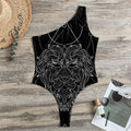 Black And White Leo Sign Print One Shoulder Bodysuit
