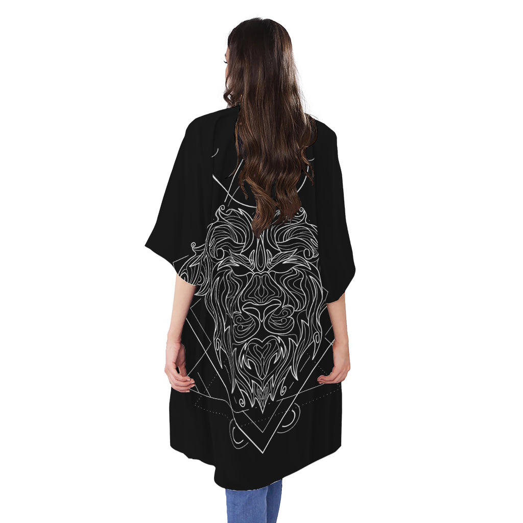 Black And White Leo Sign Print Open Front Beach Cover Up