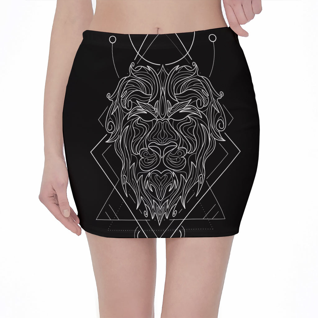 Black And White Leo Sign Print Pencil Mini Skirt