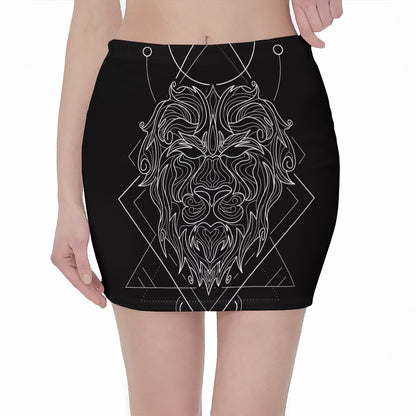 Black And White Leo Sign Print Pencil Mini Skirt