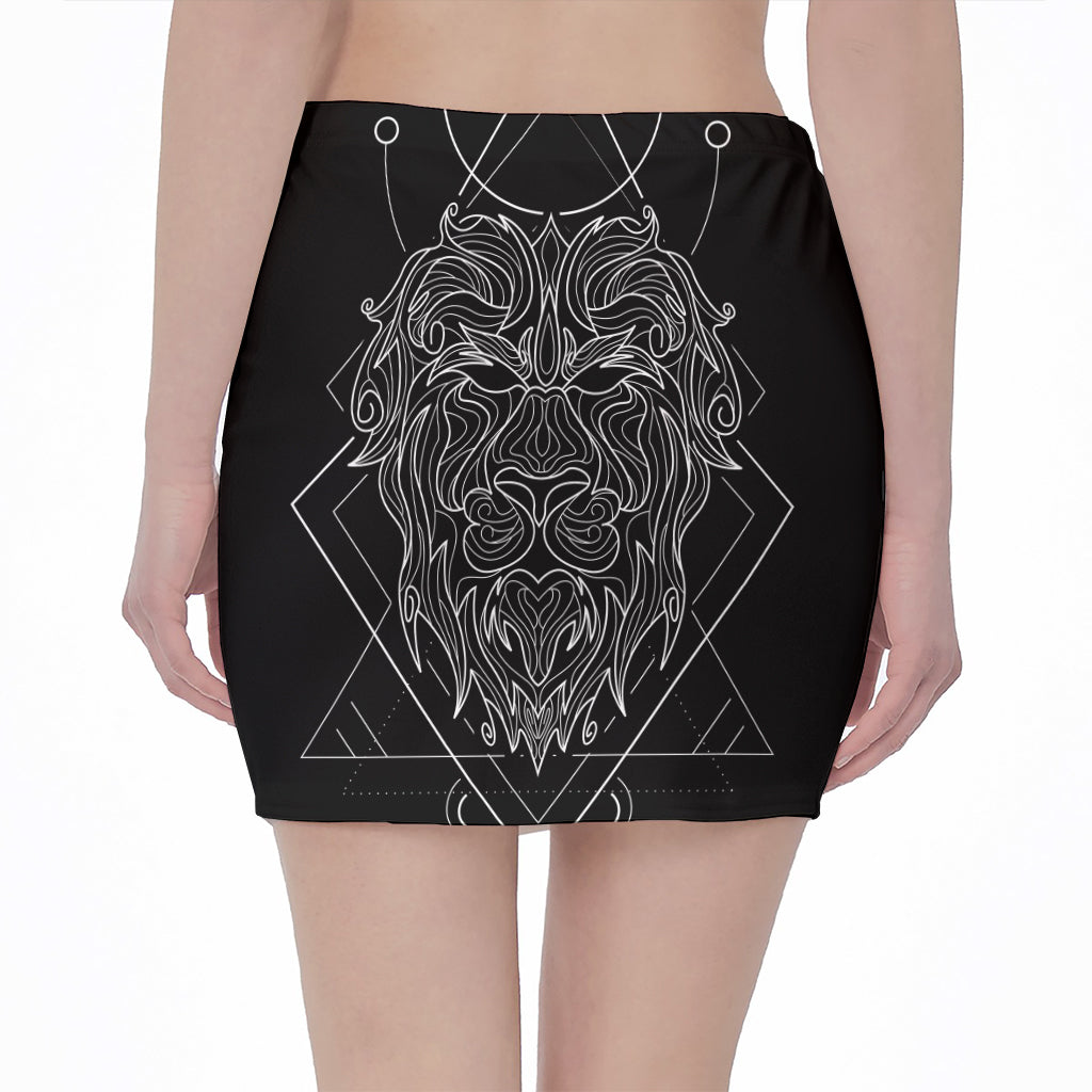 Black And White Leo Sign Print Pencil Mini Skirt
