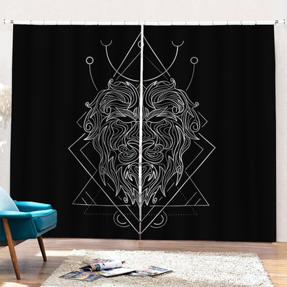 Black And White Leo Sign Print Pencil Pleat Curtains