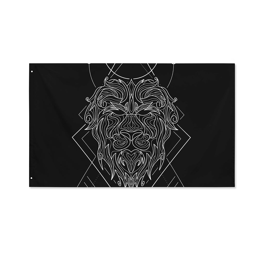 Black And White Leo Sign Print Polyester Flag