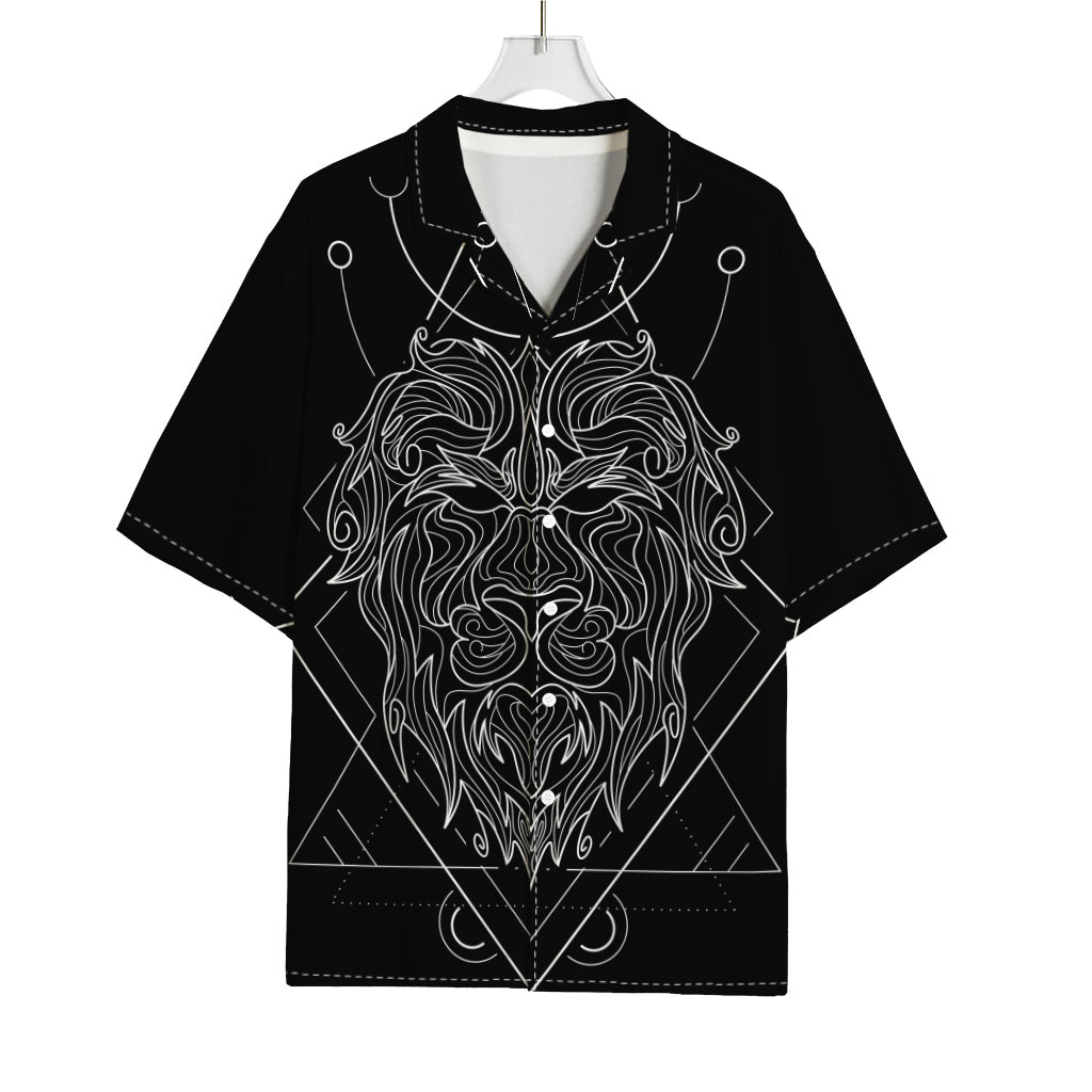 Black And White Leo Sign Print Rayon Hawaiian Shirt