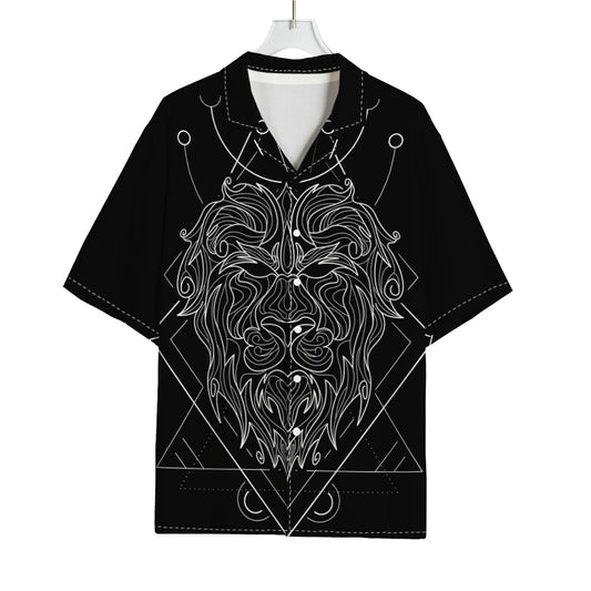 Black And White Leo Sign Print Rayon Hawaiian Shirt