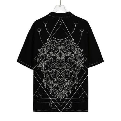 Black And White Leo Sign Print Rayon Hawaiian Shirt