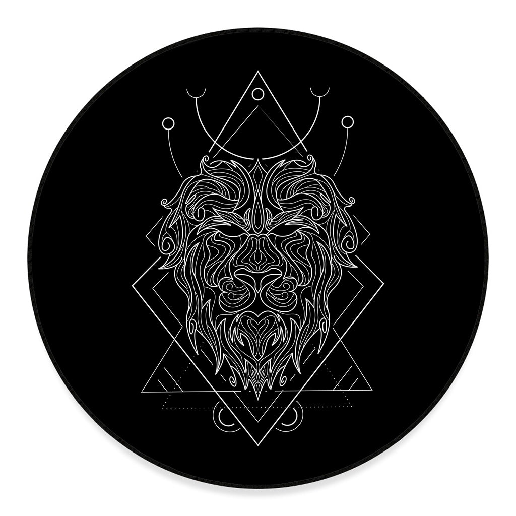Black And White Leo Sign Print Round Floor Mat