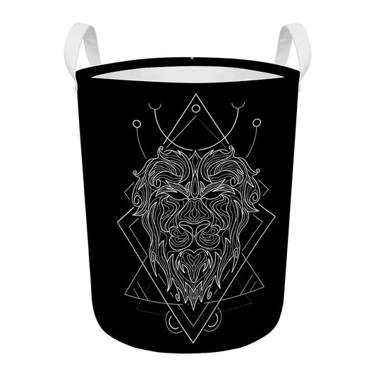 Black And White Leo Sign Print Round Laundry Basket