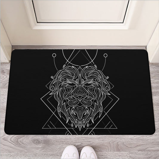 Black And White Leo Sign Print Rubber Doormat