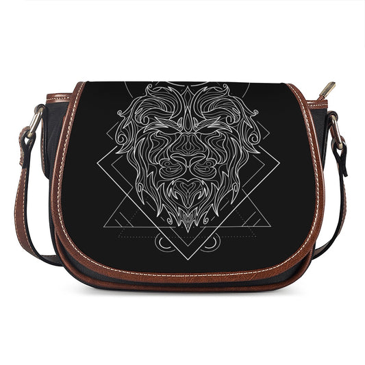 Black And White Leo Sign Print Saddle Bag