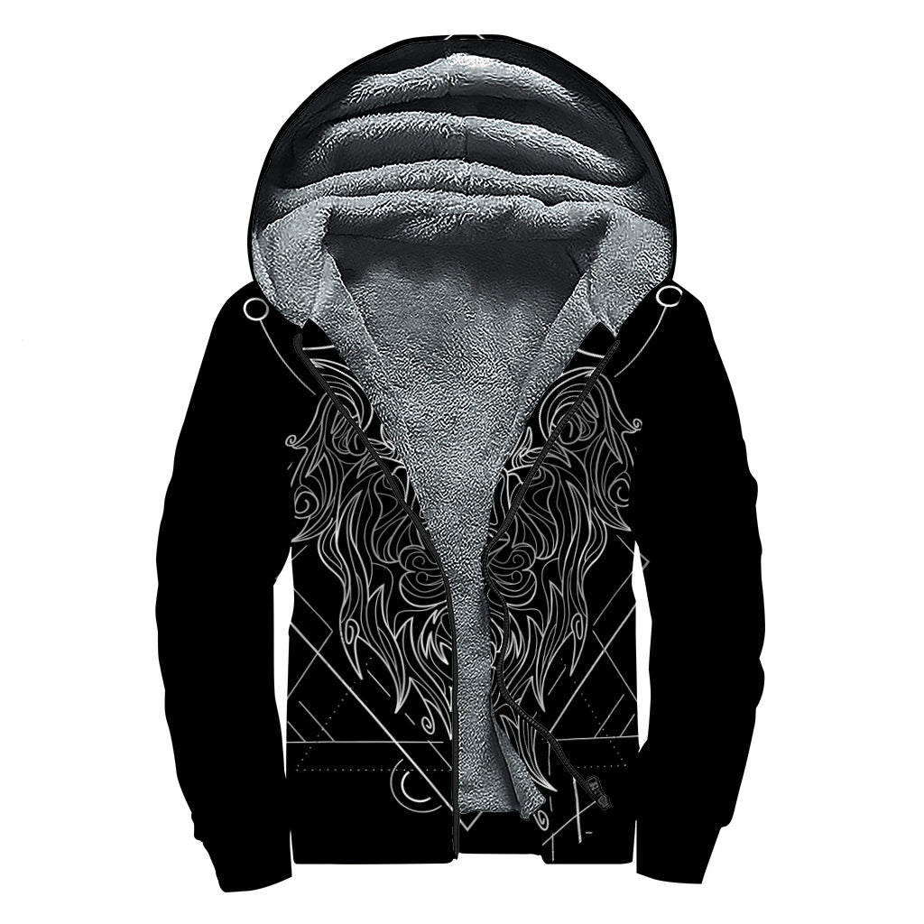 Black And White Leo Sign Print Sherpa Lined Zip Up Hoodie
