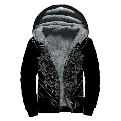 Black And White Leo Sign Print Sherpa Lined Zip Up Hoodie