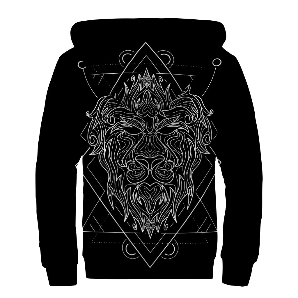 Black And White Leo Sign Print Sherpa Lined Zip Up Hoodie