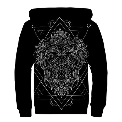 Black And White Leo Sign Print Sherpa Lined Zip Up Hoodie
