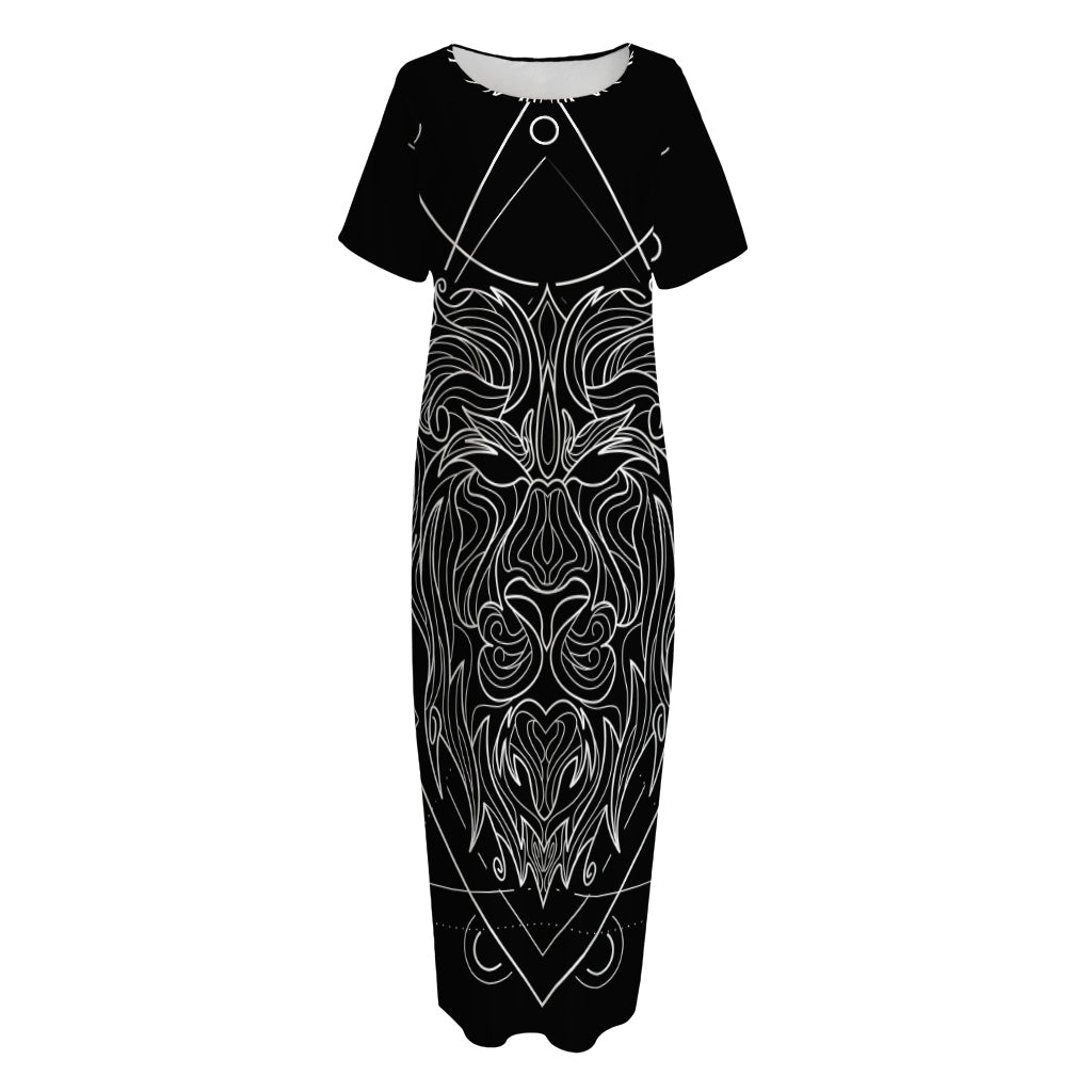 Black And White Leo Sign Print Short Sleeve Long Nightdress