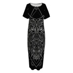 Black And White Leo Sign Print Short Sleeve Long Nightdress