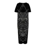 Black And White Leo Sign Print Short Sleeve Long Nightdress
