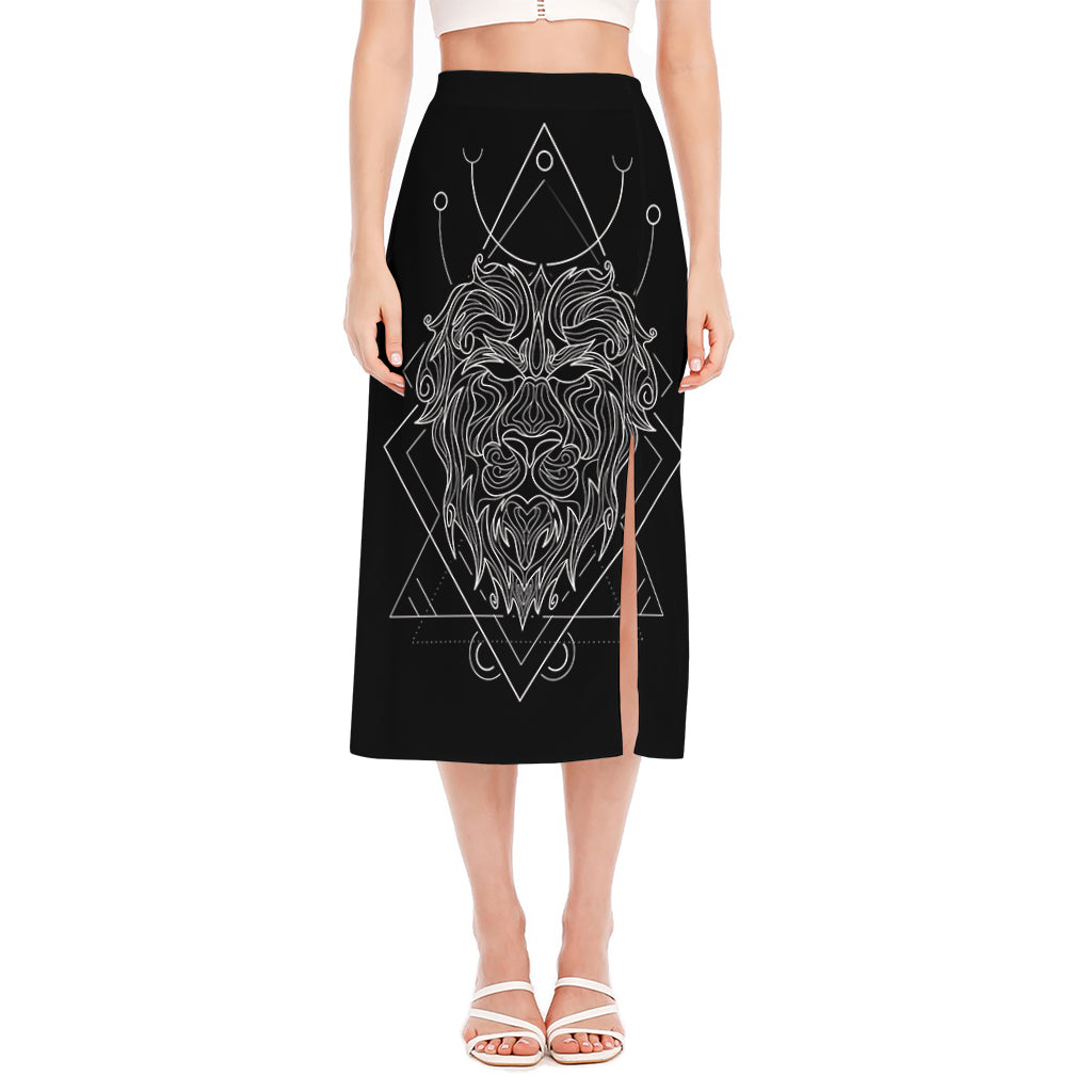 Black And White Leo Sign Print Side Slit Midi Skirt