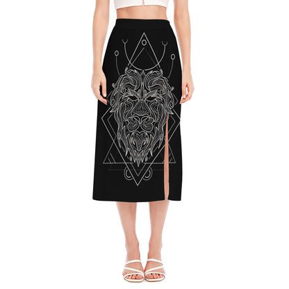 Black And White Leo Sign Print Side Slit Midi Skirt